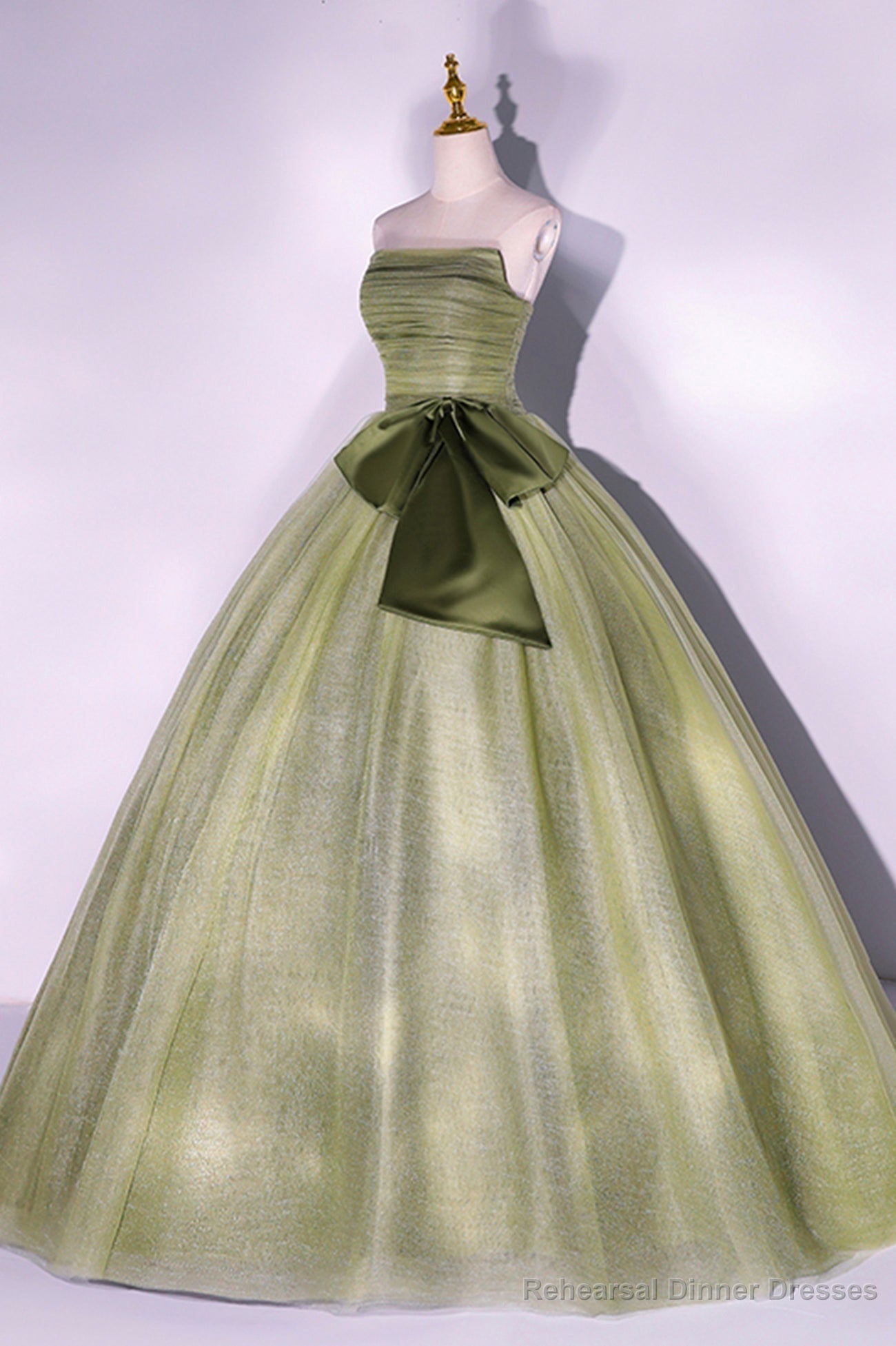 Green Strapless Tulle Long Formal Dress, A-Line Evening Party Dress