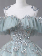 Beautiful Tulle Sequins Long Formal Dresses, A-Line Evening Dresses