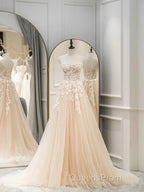 Cute Tulle Sweetheart Long Party Dress with Lace, Beautiful A-Line Evening Prom Dress