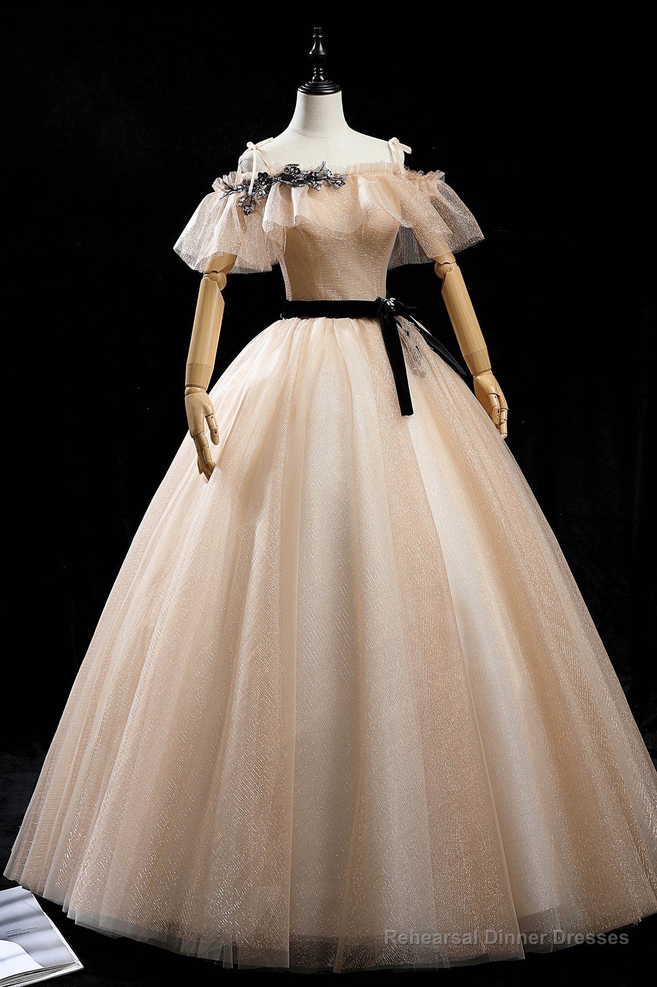 Champagne Tulle Long Prom Dresses, A-Line Princess Evening Dress Main image