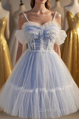 Cute Spaghetti Strap Lace Short Party Dress, A-Line Evening Dress