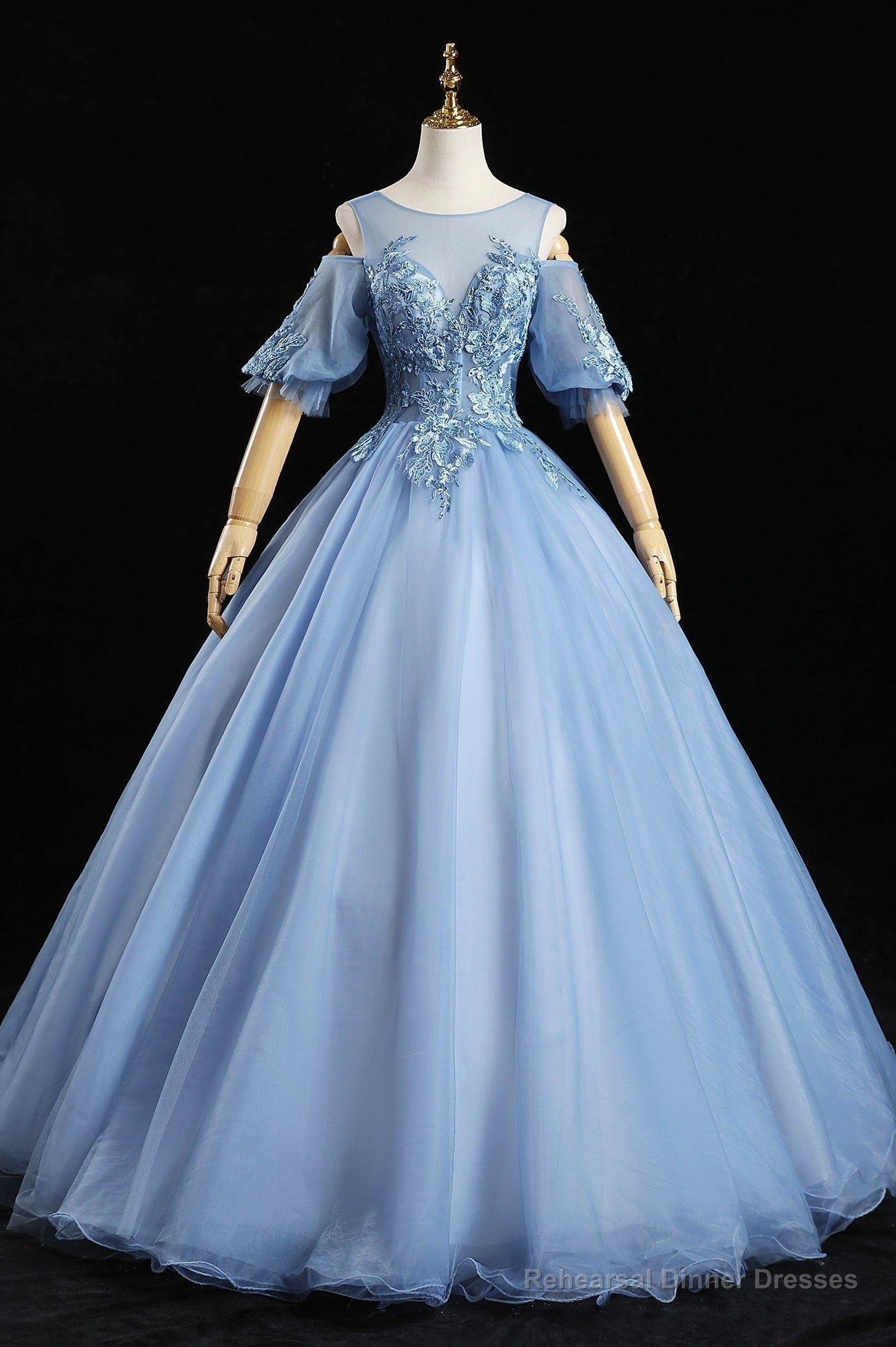 Blue Lace Long A-Line Prom Dresses, Blue Evening Dresses Secondary image