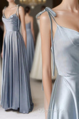 Simple Satin Long Evening Prom Dress, A-Line Spaghetti Straps Evening Dress