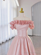 Off the Shoulder Satin Burgundy/Pink A-line Princess Dresses