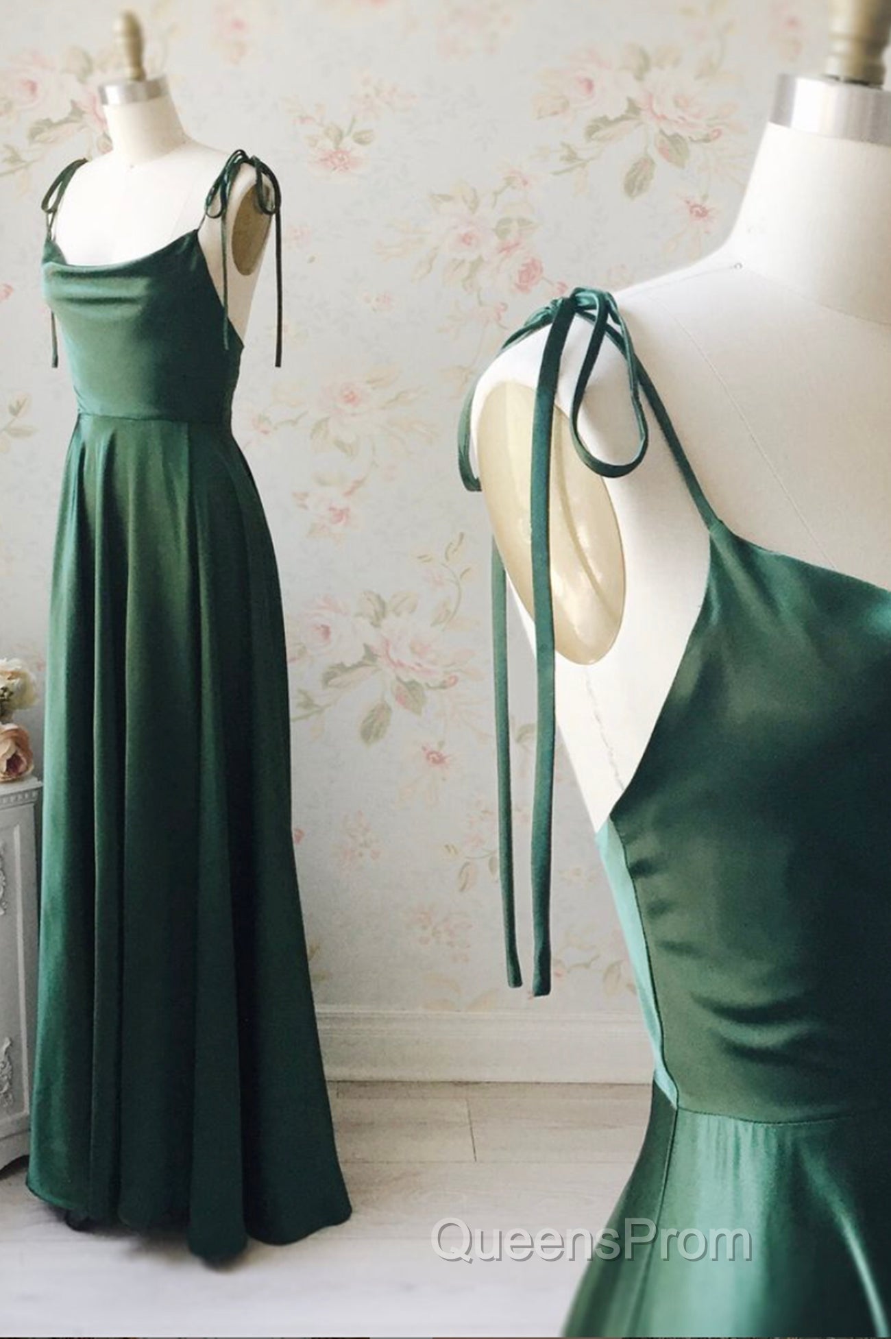 Simple Satin Long Evening Prom Dress, A-Line Spaghetti Straps Evening Dress Secondary image