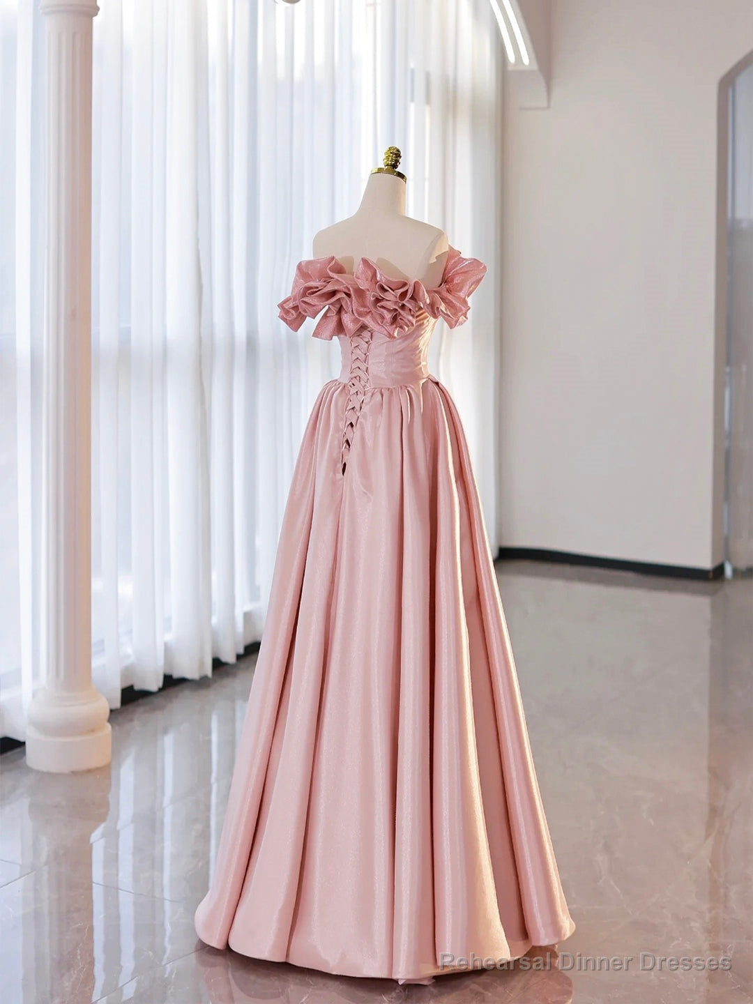 Off the Shoulder Satin Burgundy/Pink A-line Princess Dresses Main image