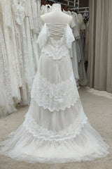 Ivory Spaghetti Straps Tulle Lace Long Prom Dress, A-Line Evening Dress