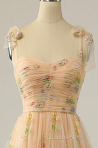 Champagne Lovely Tulle Lace Long Evening Prom Dress, Champagne Evening Dress