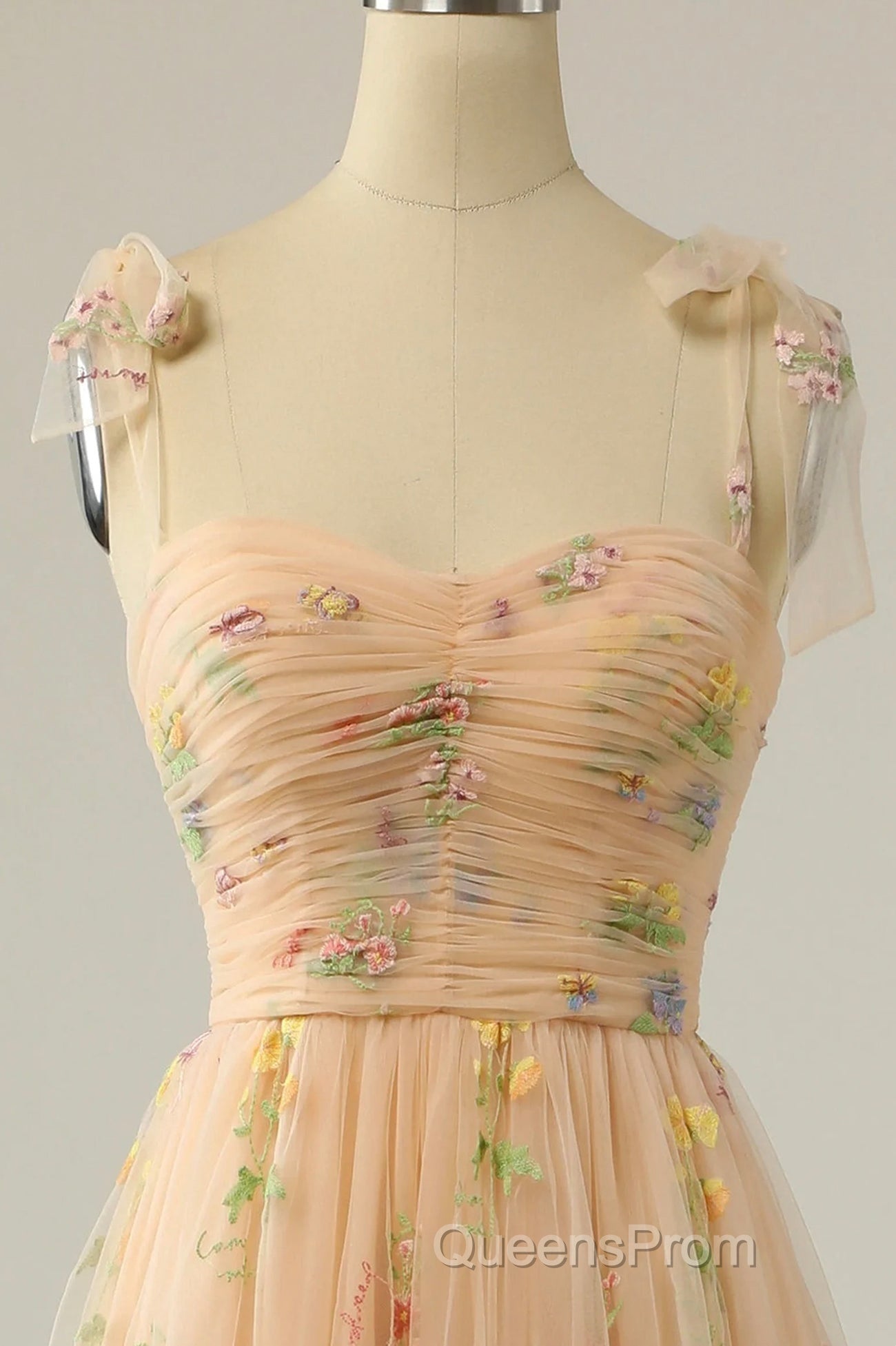 Champagne Lovely Tulle Lace Long Evening Prom Dress, Champagne Evening Dress