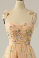 Champagne Lovely Tulle Lace Long Evening Prom Dress, Champagne Evening Dress