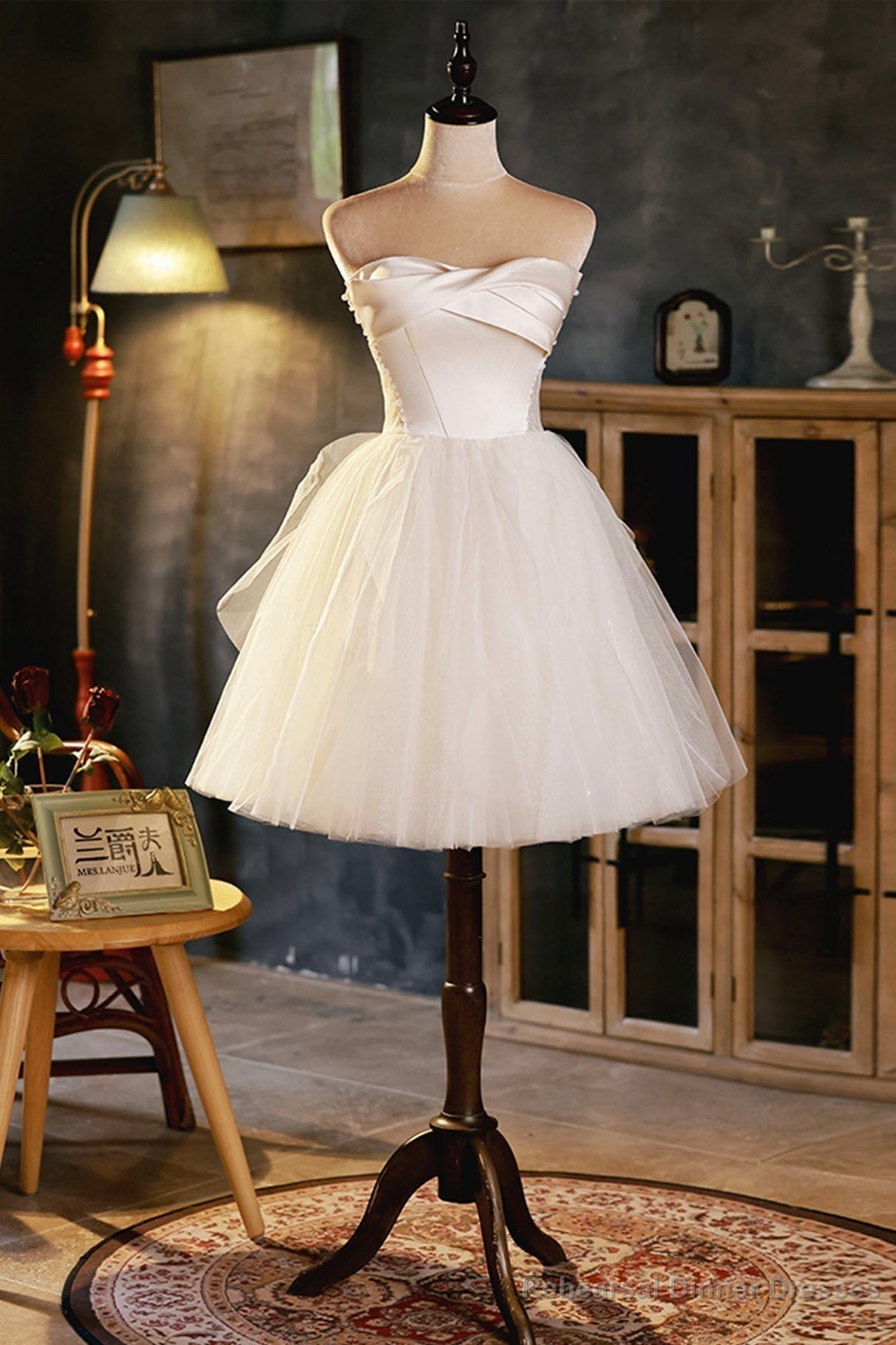 Champagne A-line Strapless Party Dress, Short Homecoming Dress Main image