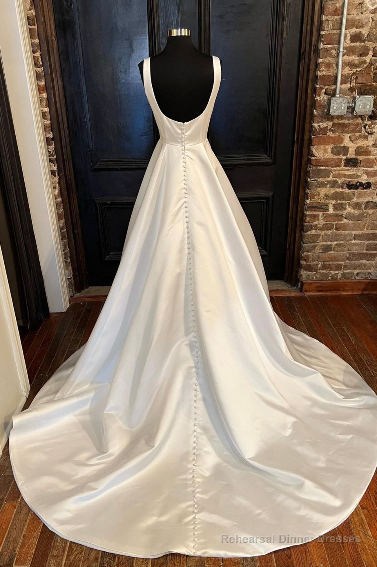 White Satin Long Prom Dresses, A-Line Evening Dresses Secondary image