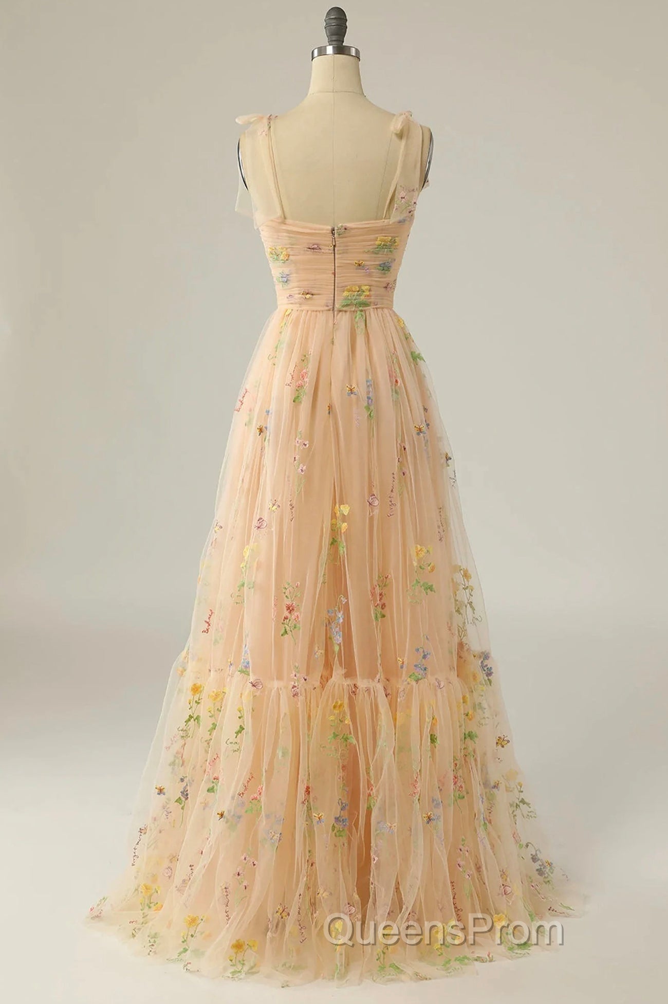 Champagne Lovely Tulle Lace Long Evening Prom Dress, Champagne Evening Dress