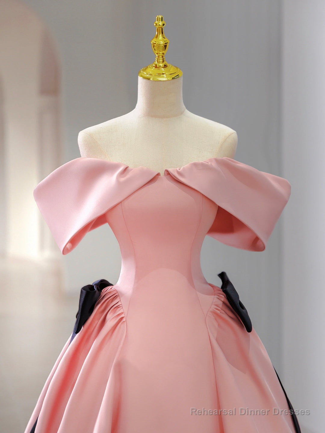 Pink Satin Floor Length Prom Dress, Off Shoulder Party Dress Secondary image