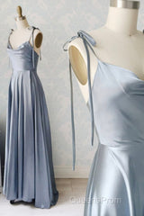 Simple Satin Long Evening Prom Dress, A-Line Spaghetti Straps Party Dress