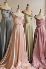 Simple Satin Long Evening Prom Dress, A-Line Spaghetti Straps Party Dress