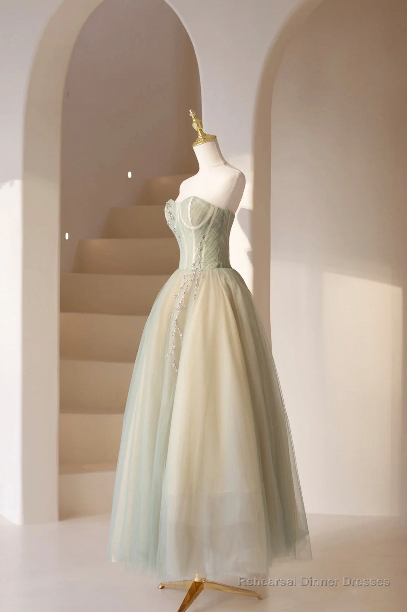 Lovely Strapless Long Tulle Prom Dress, A-Line Evening Dress Secondary image