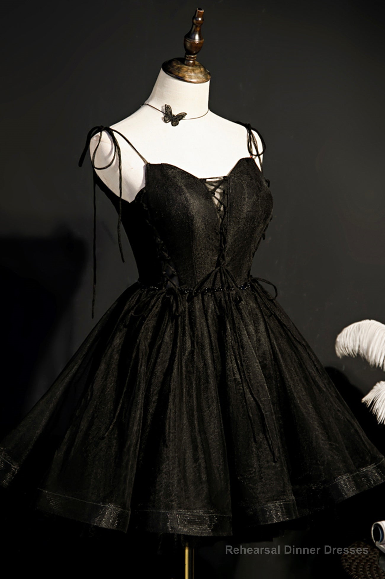 Black Tulle Short Prom Dress, Lovely A-Line Spaghetti Strap Party Dress Main image