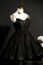 Black Tulle Short Prom Dress, Lovely A-Line Spaghetti Strap Party Dress