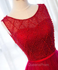 A Line Round Neck Tulle Long Evening Prom Dress, Lace Evening Dress