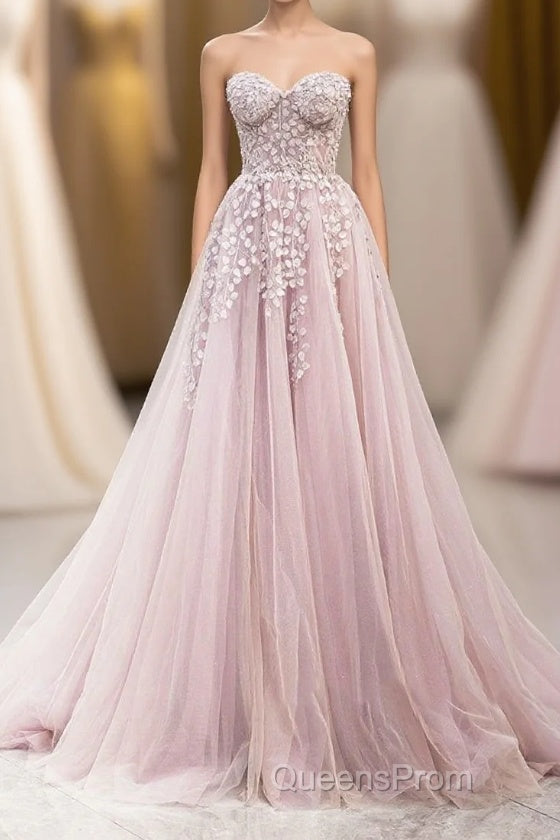 Cute Tulle Sweetheart Long Party Dress with Lace, Beautiful A-Line Evening Prom Dress Main image