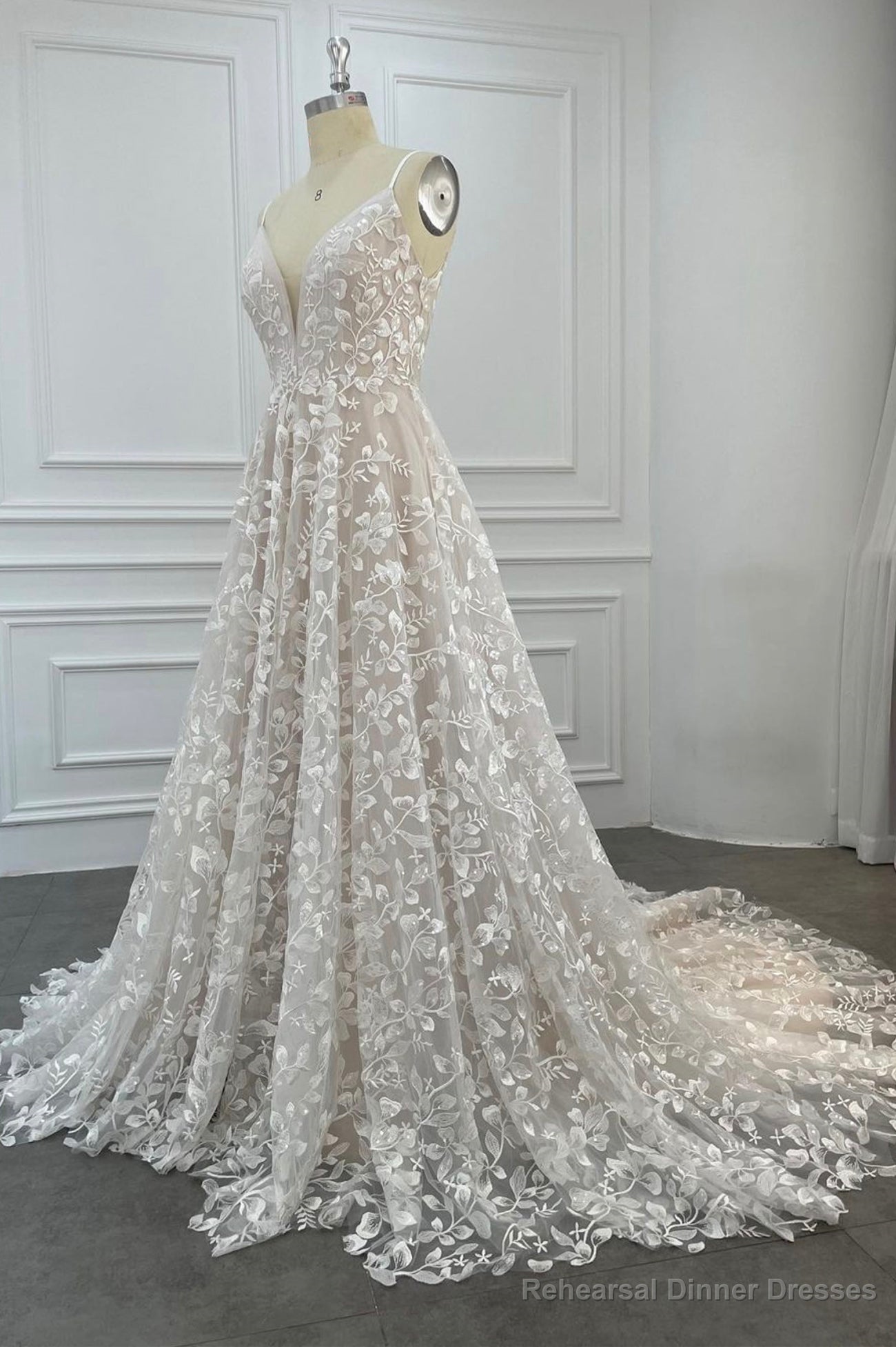 Elegant V-Neck Lace Long Prom Dresses, A-Line Evening Dresses Secondary image