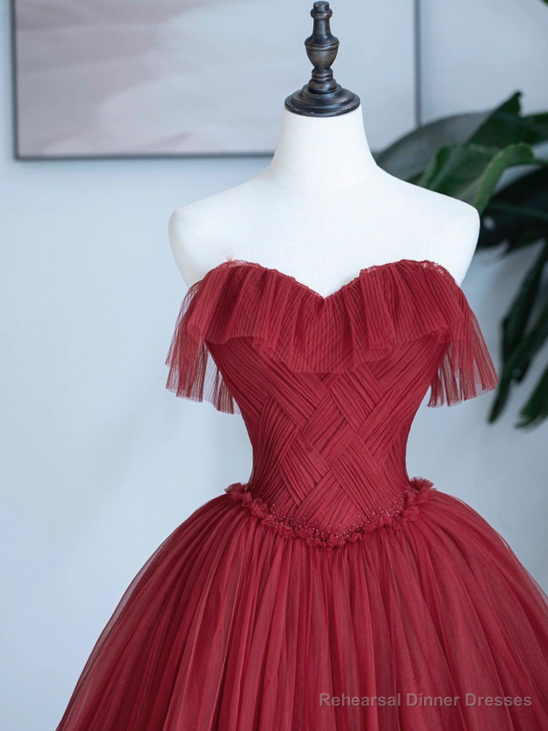 Burgundy Sweetheart Neckline Long Formal Dress, A-Line Strapless Evening Dress Secondary image