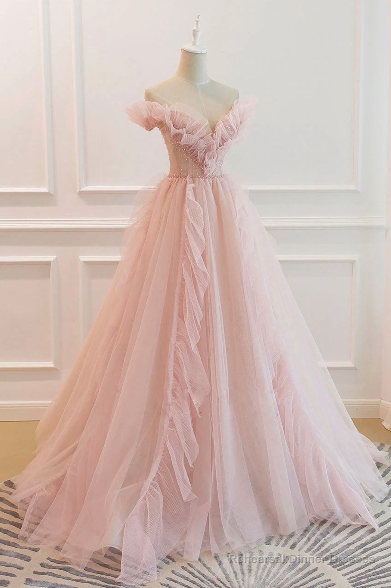 Pink Tulle Long Prom Dresses, A-Line Graduation Dresses Main image