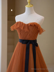 Simple A-Line Strapless Long Prom Dress, Beautiful Tulle Graduation Dress