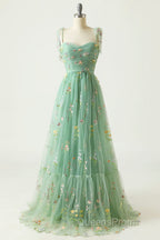 Champagne Lovely Tulle Lace Long Evening Prom Dress, Champagne Evening Dress