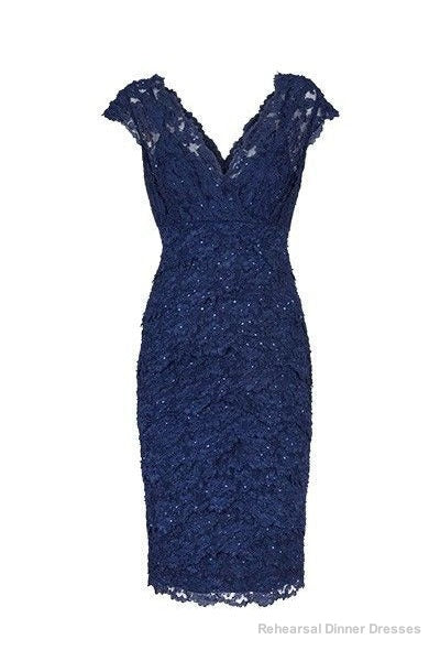 Sexy V Neck Navy Blue Lace Short Mother of the Bride Dress Main image