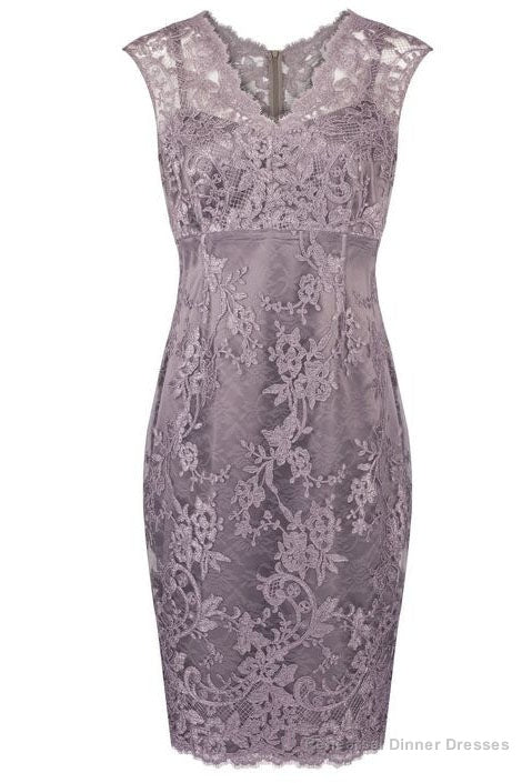 Elegant V Neck Sheath Short Lace Mother of the Bride Dress Main image