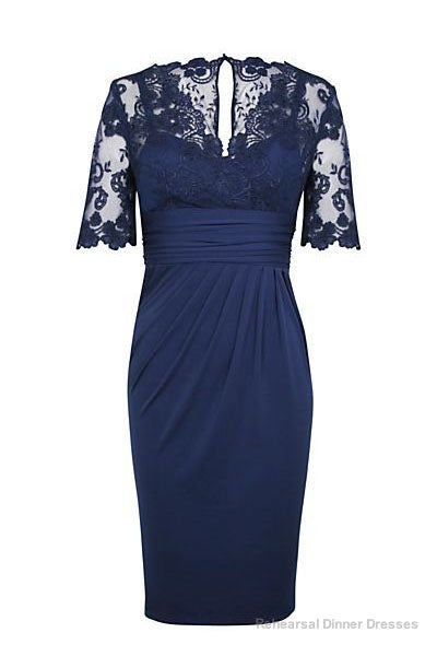 Eleagnt Short Sleeves Empire Navy Blue Short Mother of the Bride Dress Main image