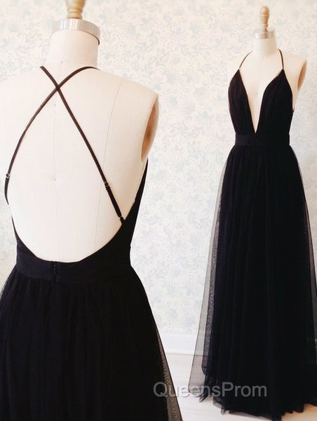 Simple A-line V Neck Navy Blue Long Evening Prom Dress