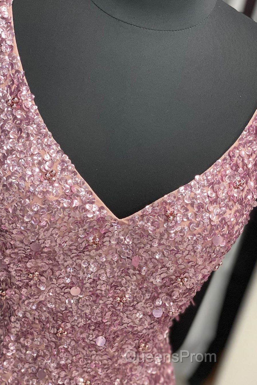 Gorgeous Mermaid V-Neck Pearl Pink Long Evening Prom Dress with Slit Secondary image