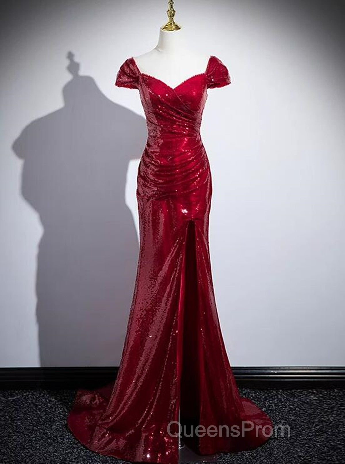 Dark Red Sequins Mermaid Sweetheart Evening Prom Dress, Dark Red Evening Dress Secondary image