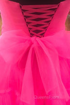 Elegant Strapless Layered Hot Pink Long Evening Prom Dress with Slit