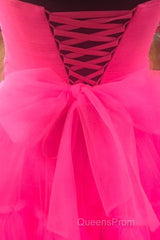 Elegant Strapless Layered Hot Pink Long Evening Prom Dress with Slit