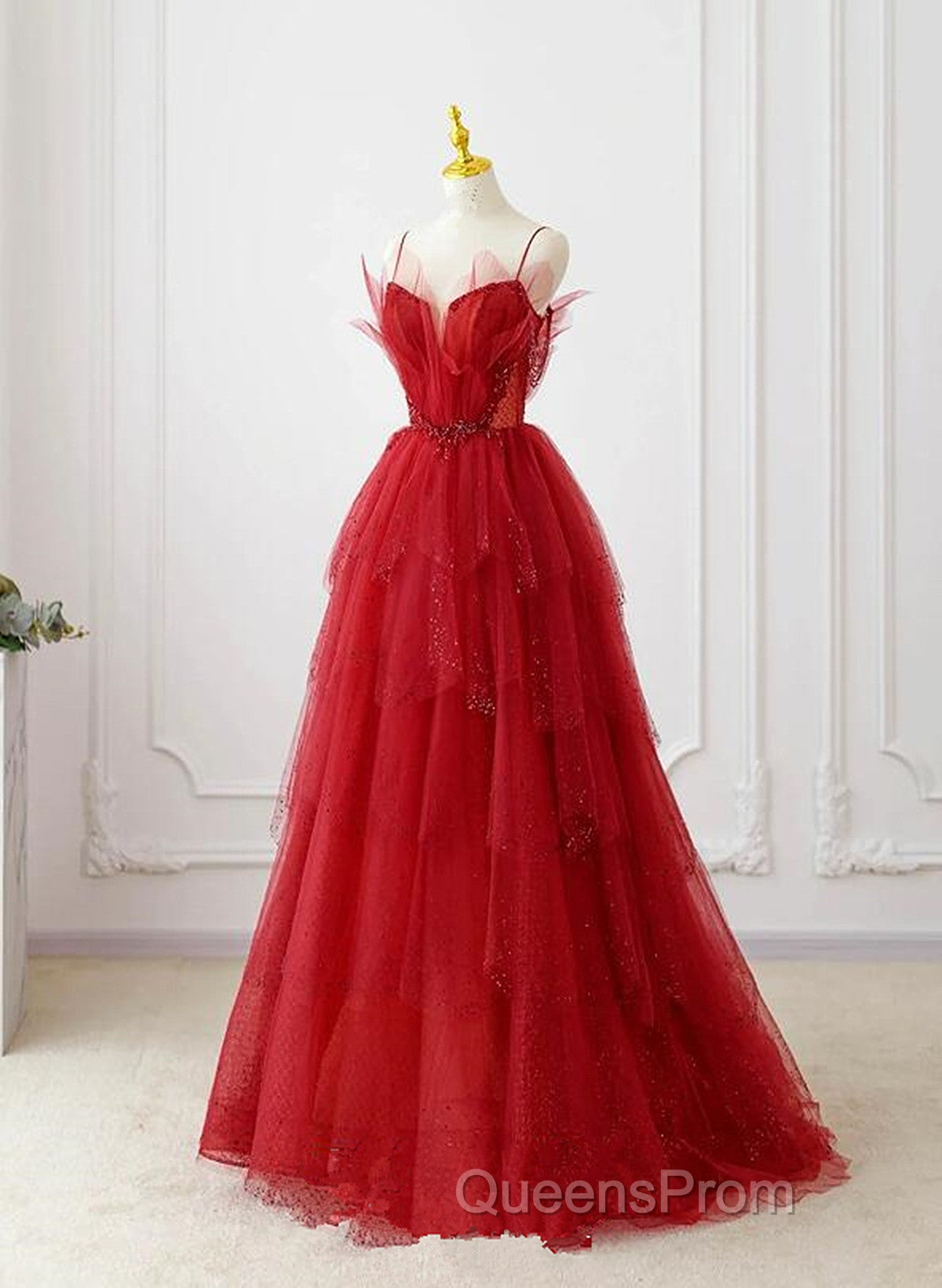 A-Line Tulle Layers Beaded Straps Long Party Dress, Tulle Evening Prom Dress Evening Dress Secondary image