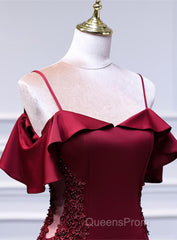 Wine Red Mermaid Sweetheart Straps Long Formal Dress, Wine Red Evening Prom Dress