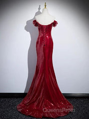 Dark Red Sequins Mermaid Sweetheart Evening Prom Dress, Dark Red Evening Dress