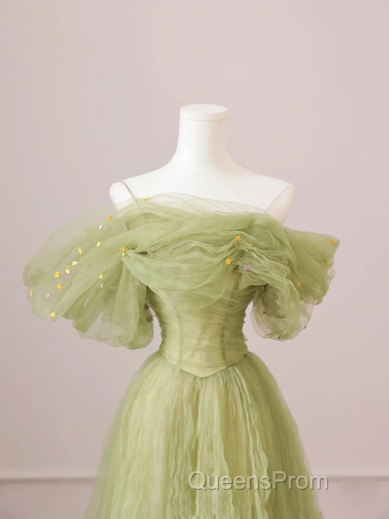 Green Floor Length Simple Off Shoulder Long Formal Dress, Green A-Line Evening Prom Dress Secondary image