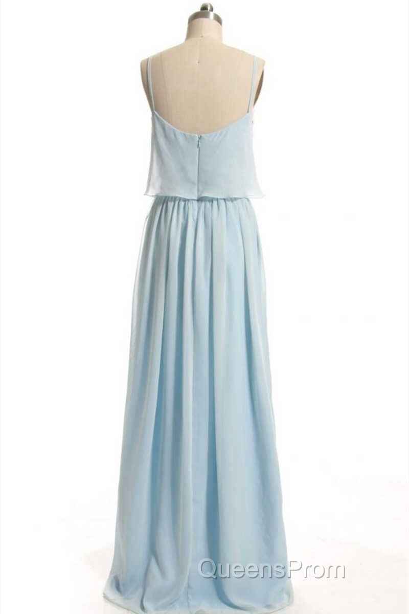 Dusty Blue Chiffon Spaghetti Straps Ruffled Long Bridesmaid Dress Secondary image