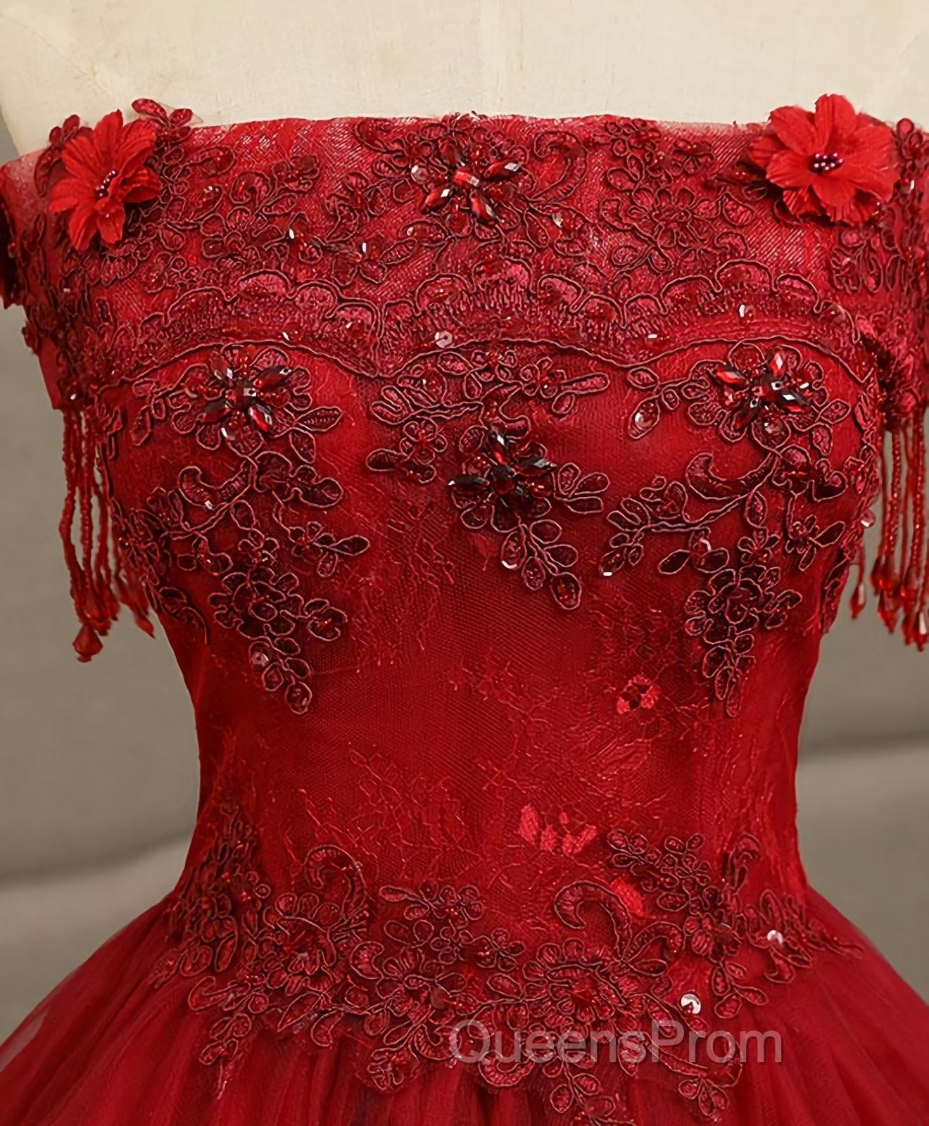 Burgundy Tulle Lace Long Evening Prom Gown Burgundy Tulle Lace Formal Dress