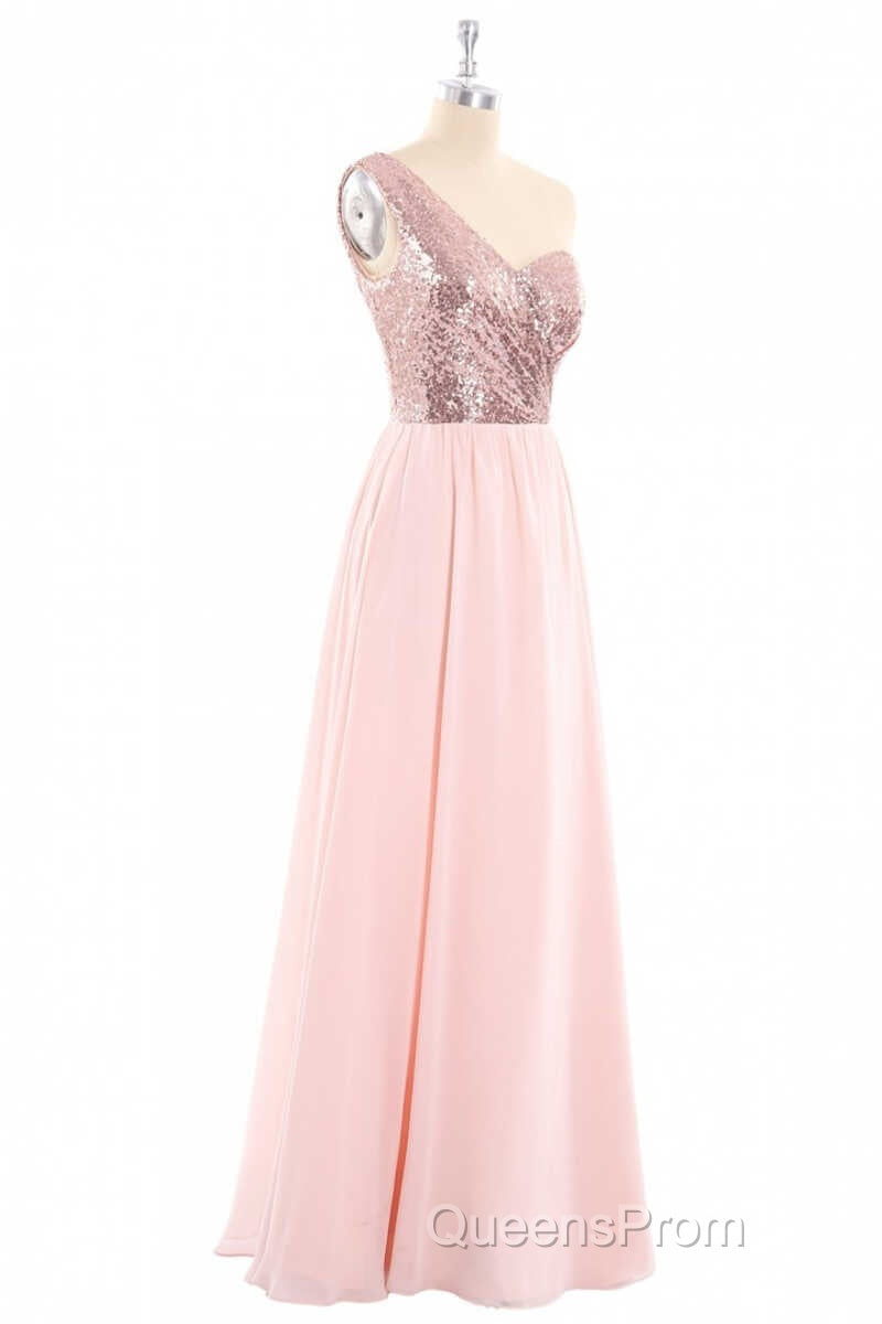 One-Shoulder Sequin and Chiffon A-Line Long Bridesmaid Dress Secondary image