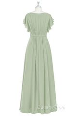 Elegant Sage Green Ruffled A-Line Long Bridesmaid Dress