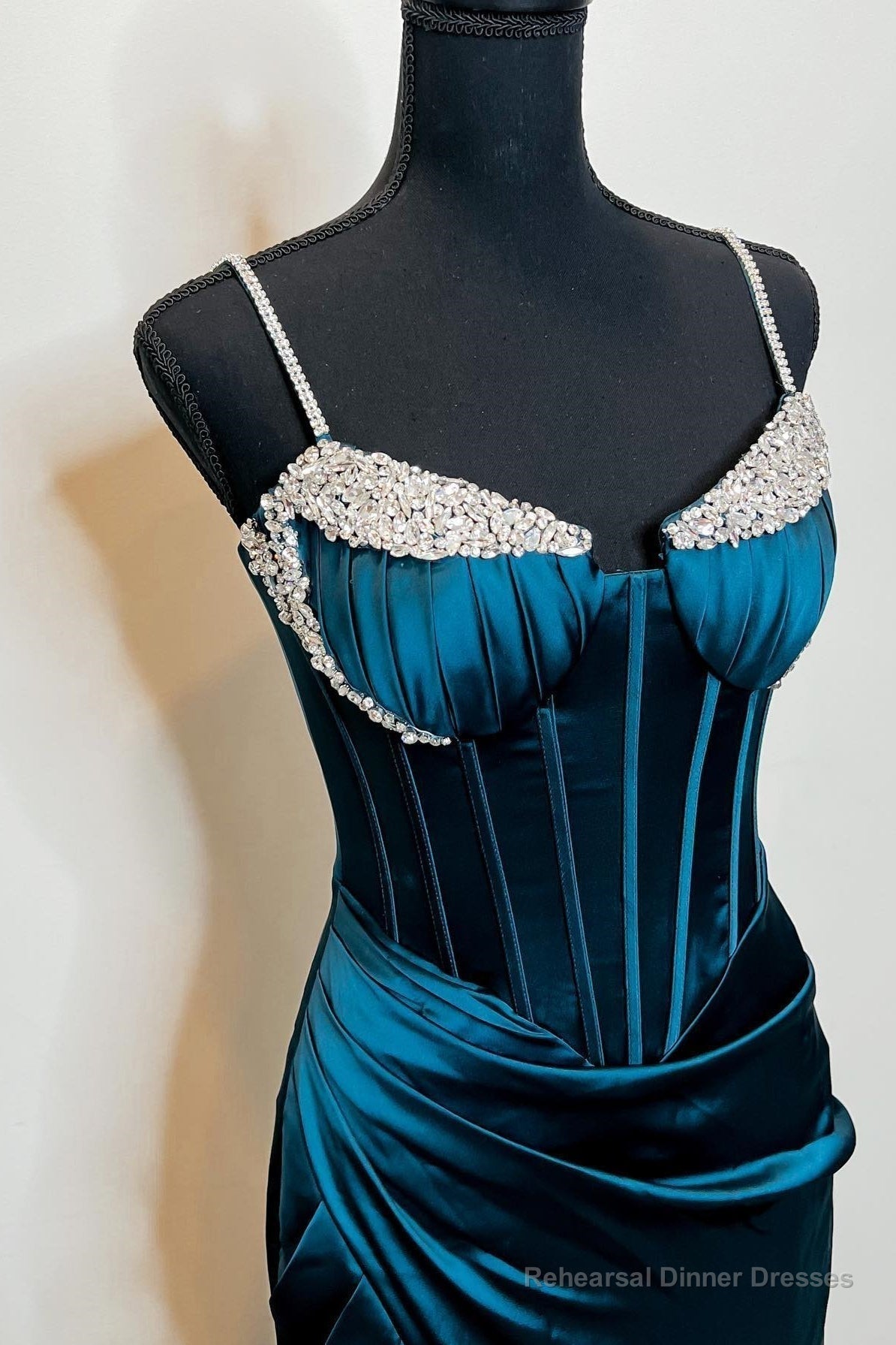 Dark Blue Mermaid Beaded Pleated Satin Long Prom Dress with Slit Secondary image