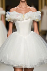 Cute White Tulle Short Evening Prom Gown White Homecoming Dress