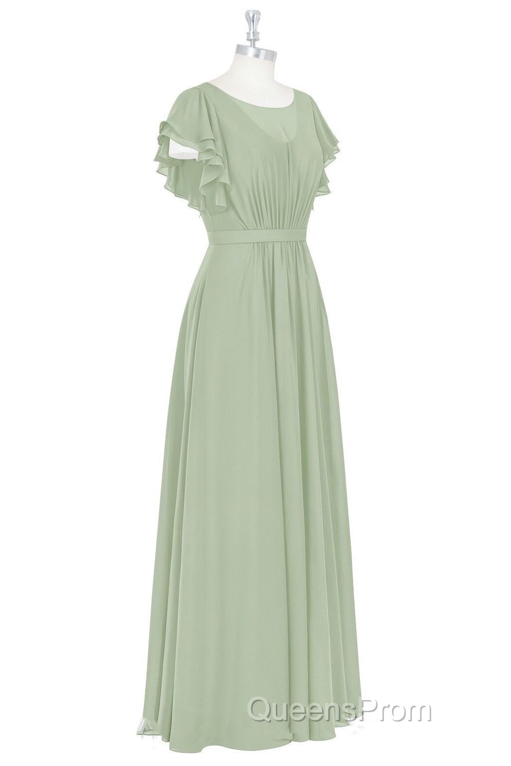 Elegant Sage Green Ruffled A-Line Long Bridesmaid Dress Secondary image