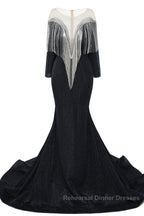 Deep V-neck Shiny Royal Blue Long sleeves Mermaid Semi Formal Prom Dresses